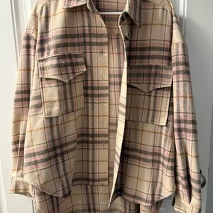 Stylish Plaid Button Down Shirt - Pink and Cream